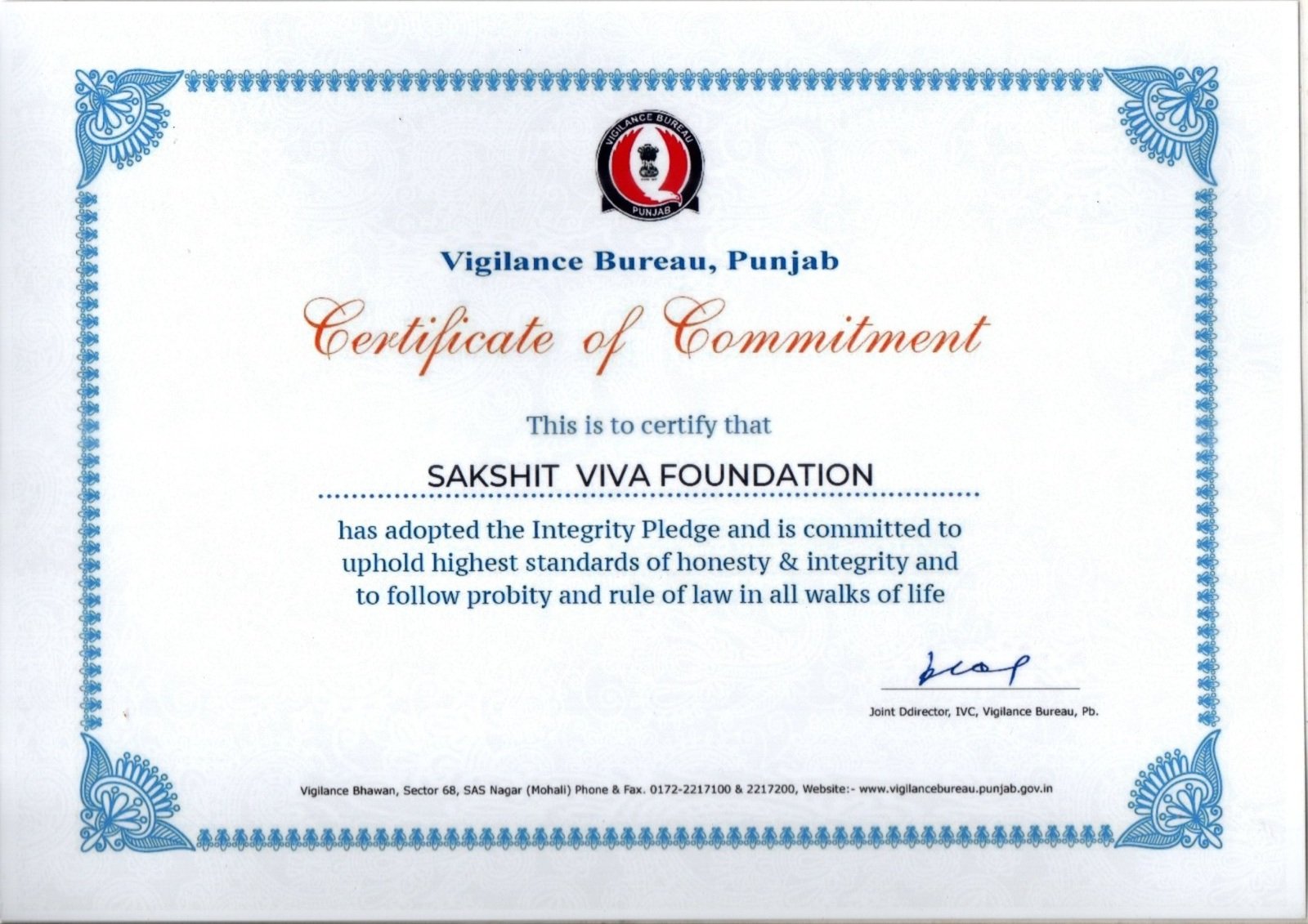 Certificate of Commitment